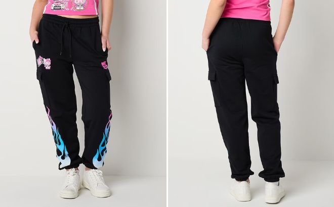 A Person Wearing Hello Kitty Womens Tokyo Speed Cargo Joger Pants