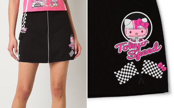 A Person Wearing Hello Kitty Womens Tokyo Speed Cargo Skirt
