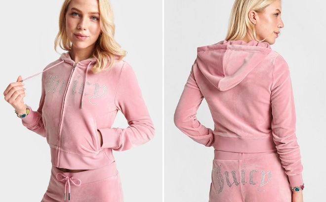 A Person Wearing Juicy Couture Womens Bling Front Hoodie
