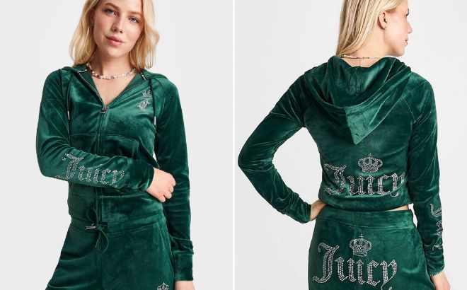 A Person Wearing Juicy Couture Womens Bling Hoodie