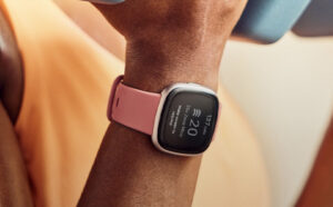 A Person Wearing a Fitbit Versa 4 Fitness Smartwatch on Her Wrist