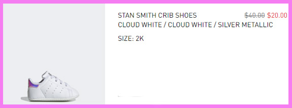A Screen Grab Showing the Final Price Breakdown on Adidas STAN SMITH CRIB SHOES