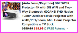 A Screen Grab of the Final Price for the DBPower Projector 4K with WiFi Bluetooth at Amazon 1