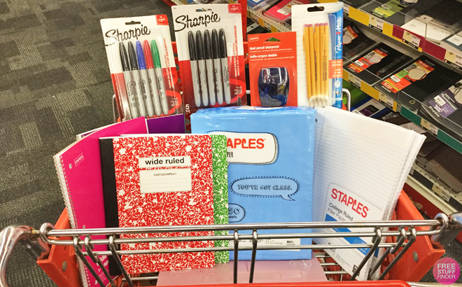 A Staples Basket with School Supplies