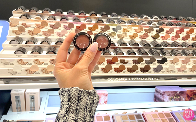 A Woman Holding Two Sephora Collection Colorful Eyeshadows