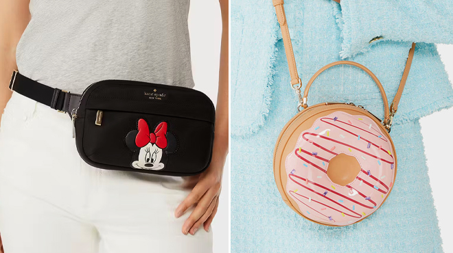 A photo showing Disney X Kate Spade Minnie Belt Bag and Coffee Break 3D Donut Crossbody