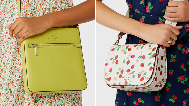 A photo showing Kate Spade Sadie North South Crossbody and Madison Strawberry Vine Saddle Bag