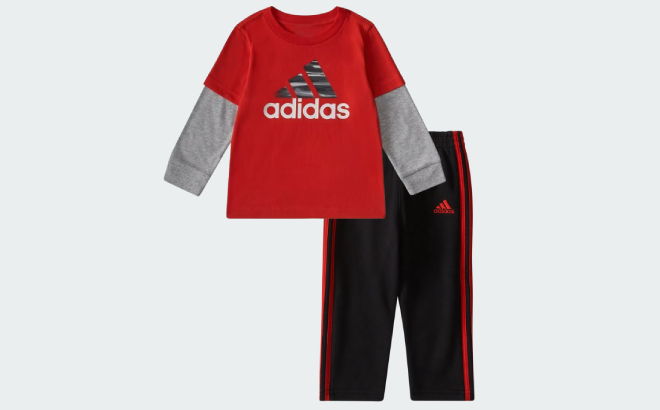 Adidas Baby Boys Layered Tee and Fleece Pants 2 Piece Set 
