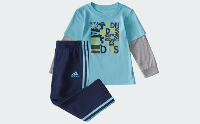 Adidas Baby Boys Layered Tee and Fleece Pants 2 Piece Set