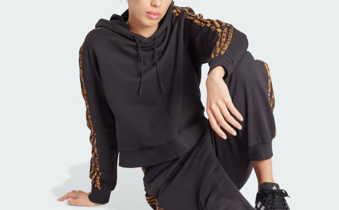 Adidas Essentials 3 Stripes Animal Print Relaxed Hoodie