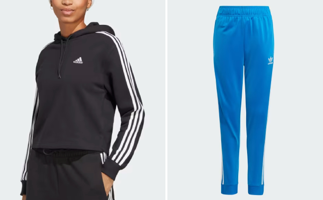 Adidas Essentials 3 Stripes French Terry Crop Hoodie and AdiColor SST Kids Track Pants