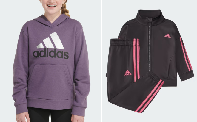 Adidas Girls Essential Sportswear Logo Hoodie and Essential Tricot 2 Piece Set