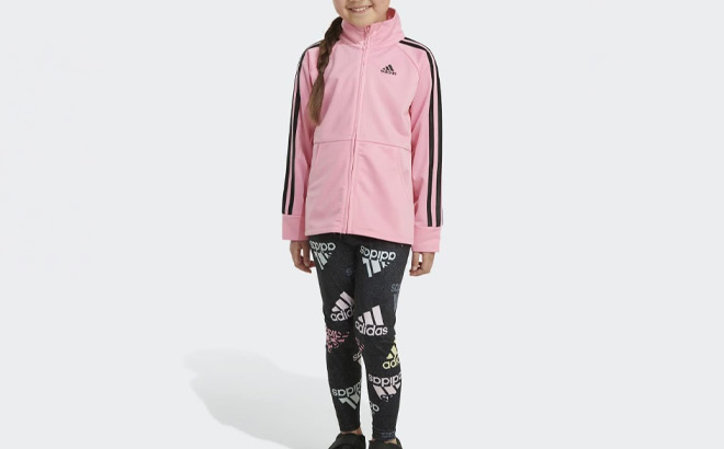 Adidas Girls Zip Front Classic Tricot 2 Piece Set