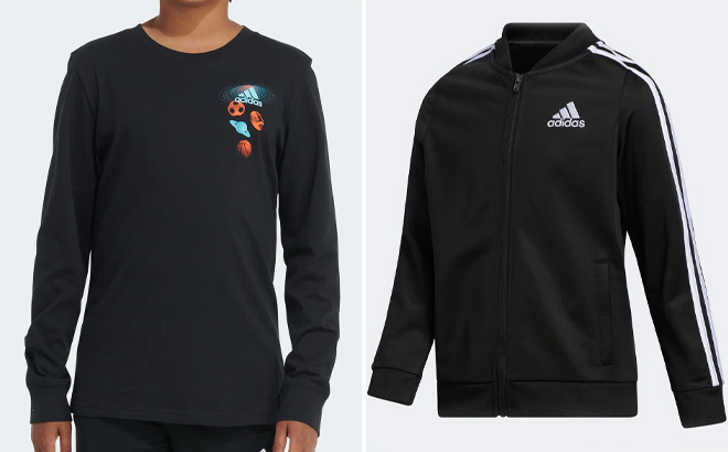 Adidas Kids Long Sleeve Space Age Tee and Adidas Kids Tricot Bomber Jacket