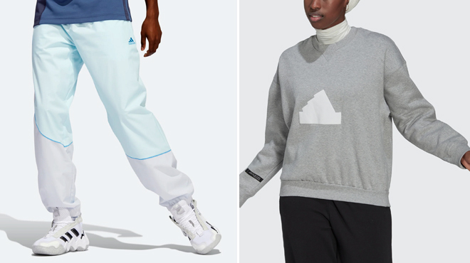 Adidas Mens Trae Pants and Adidas Womens Sweatshirt Adidas Mens Trae Pants and Adidas Womens Sweatshirt