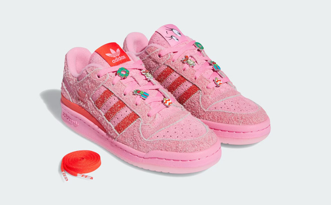 Adidas Womens Forum Low CL The Grinch Shoes in Bliss Pink Color