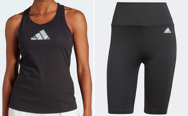 Adidas Womens Tennis Graphic Tank Top and High Rise Bike Shorts