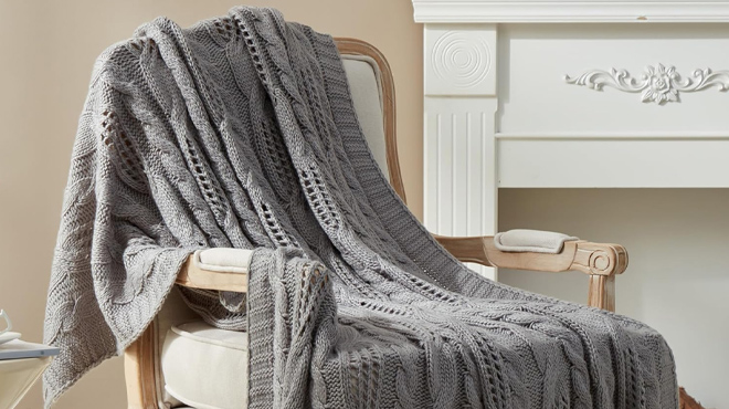 Amelie Home Grey Cable Knit Throw Blanket