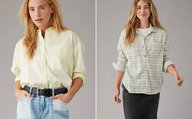Americal Eagle Perfect Button Up Shirt and Long Sleeve Plaid Flannel Shirt Americal Eagle Perfect Button Up Shirt and Long Sleeve Plaid Flannel Shirt