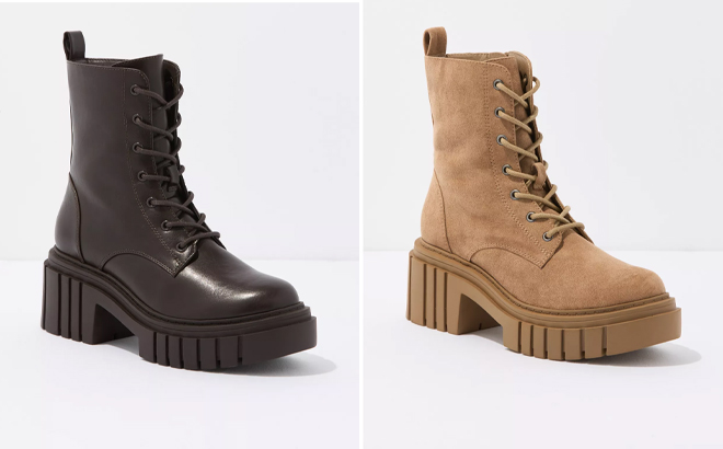 American Eagle Chunky Lug Lace Up Boots in Two Colors American Eagle Chunky Lug Lace Up Boots in Two Colors