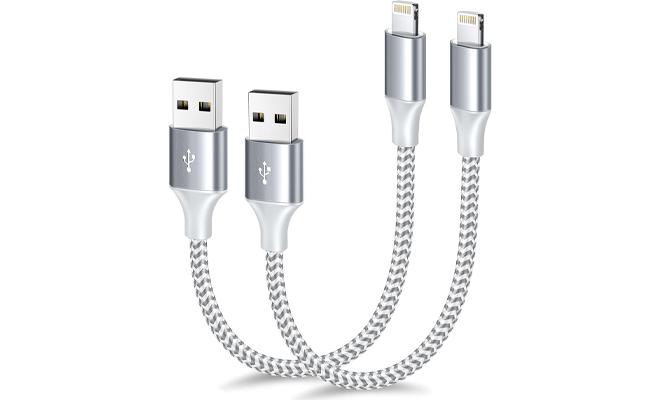Apple MFi Certified Short iPhone Charger USB A to Lightning Cord Nylon Braided 2 Pack