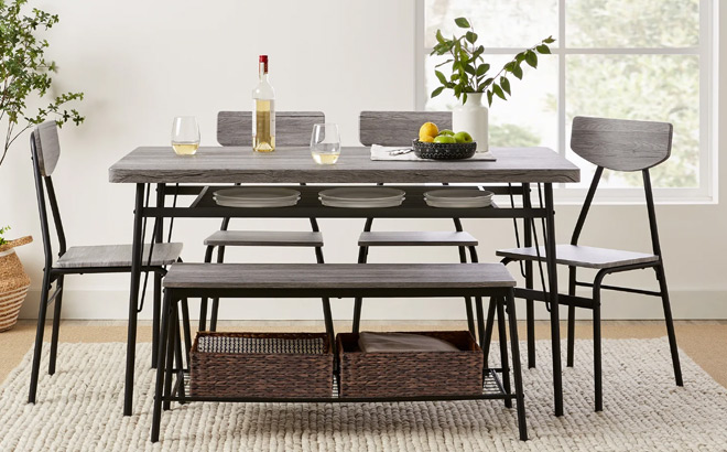 BCP 6 Piece Modern Dining Set in Gray Color