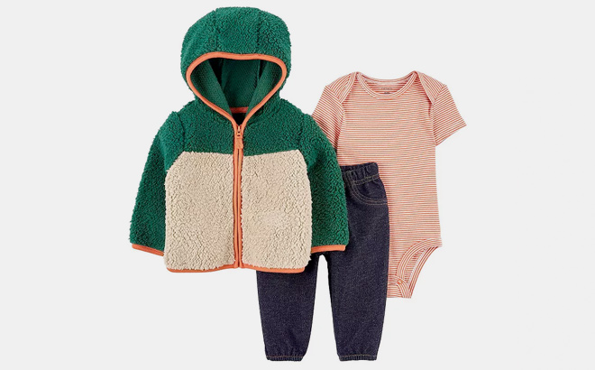 Baby Carters 3 Piece Sherpa Jacket Bodysuit and Pant Set