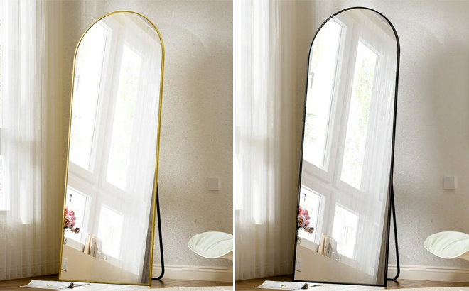 Beautypeak Arched Full Length Floor Mirror in the Colors Gold and Black in a Room