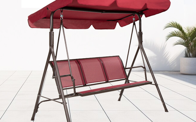 Best Choice Products Canopy Swing Glider Bench in Burgundy Color