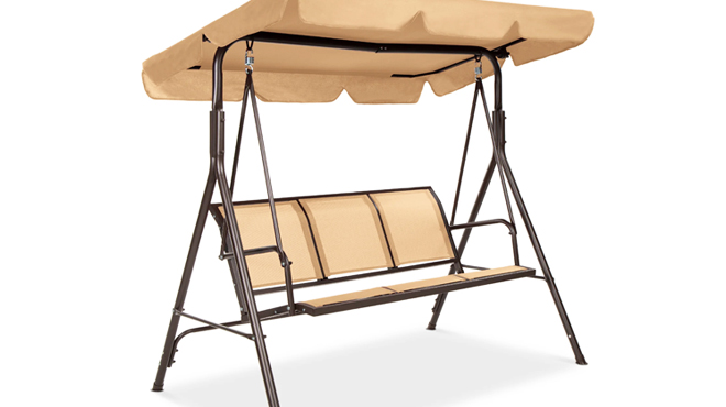 Best Choice Products Canopy Swing Glider Bench in Tan Color