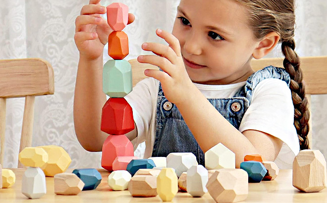Bestamtoy 36 Piece Wooden Sorting Rocks Stones