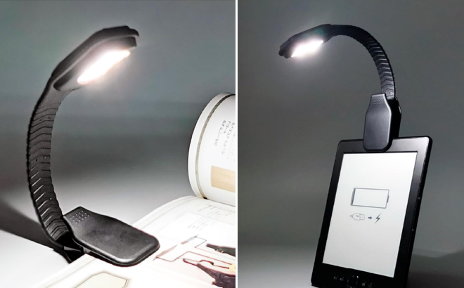 Book Lights Attached to a Book and a Tablet