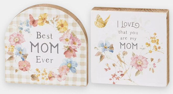 By Kathy Best Mom Ever Chunky Sitter Table Decor and I Love My Mom Block Sign Wall Decor