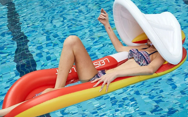 Caannasweis Inflatable Pool Float Lounge with Canopy