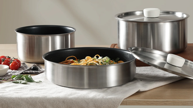 Carote 5 Piece Stainless Steel Pots and Pans Set with Removable Handle
