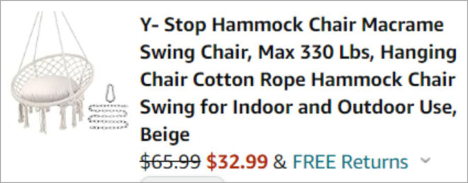 Checkout page of Y Stop Hammock Chair