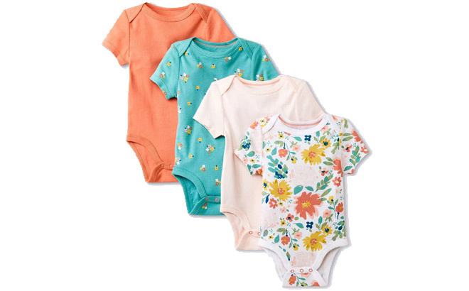 Cloud Island Floral Baby Short Sleeve Bodysuit 4 Pack