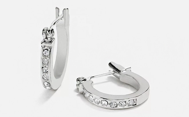 Coach Outlet Pave Signature Huggie Earrings