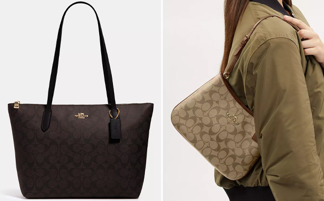 Coach Outlet Zip Top Tote Bag In Signature Canvas Coach Outlet Zip Top Tote Bag In Signature Canvas