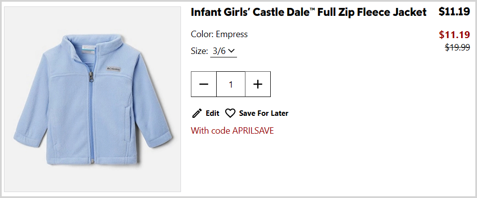 Columbia Baby Jacket Checkout