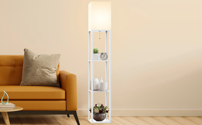 Column Floor Lamp with Shelves in a Room