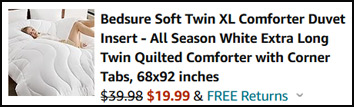 Comforter Duvet Insert Order Summary