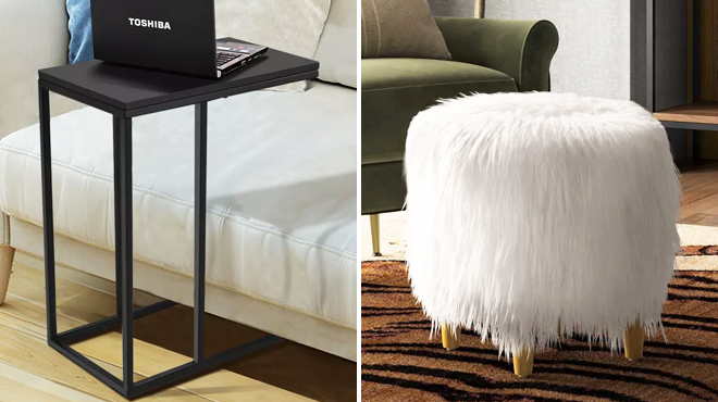 Costway Coffee Tray End Table and Threshold Fur Wood Ottoman