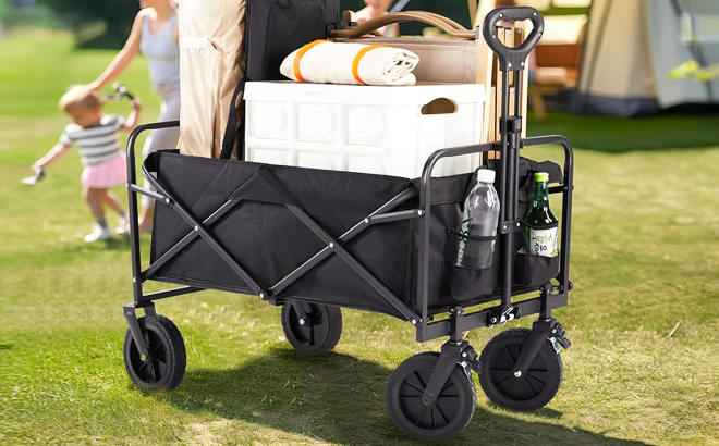 DUMOS Foldable Wagons Carts with All Terrain Wheels Black