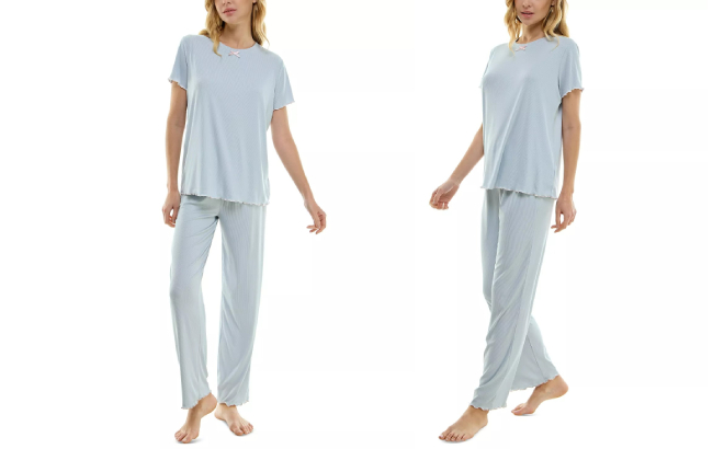 Derek Heart Womens 2 Piece Ribbed Pajama Set