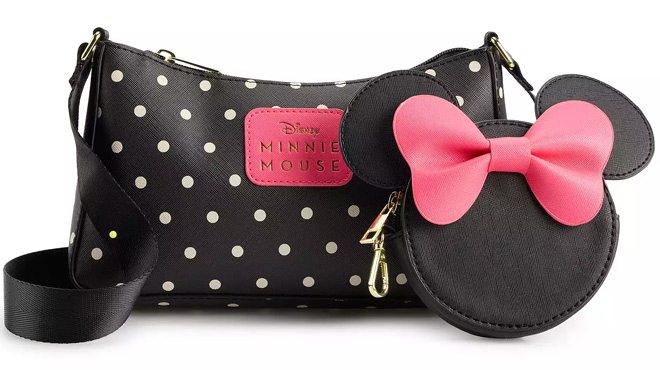 Disneys Minnie Mouse Crossbody Bag with Detachable Coin Pouch on White Background