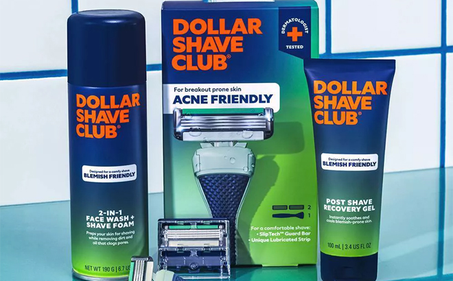 Dollar Shave Club Blemish Friendly 2 in 1 Face Wash Shave Foam and Razor Starter Set
