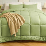Elnido Queen 3 Piece Queen Comforter Set in sage green color