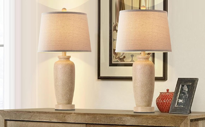 Farmhouse End Table Lamps 2 Pack on a Table