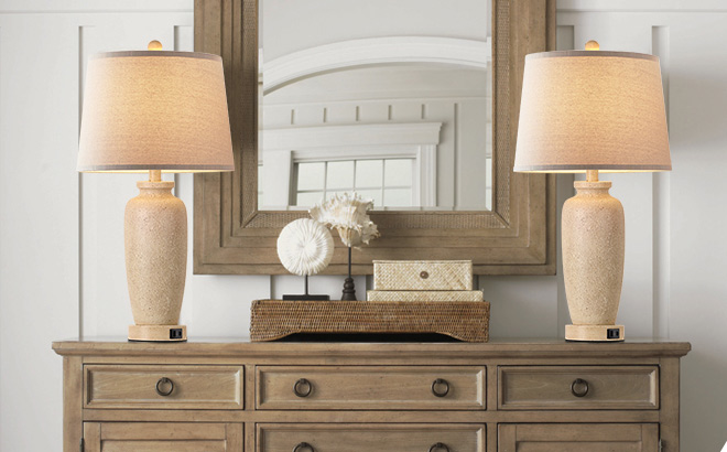 Farmhouse End Table Lamps 2 Pack